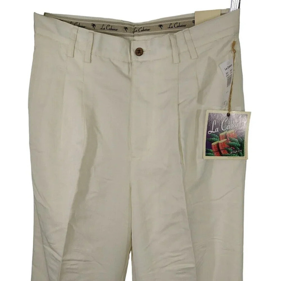 La Cabana Pleated Cuffed Pants Men Size 32 x 30 Sand Tan Zipper Fly NEW - Picture 2 of 11